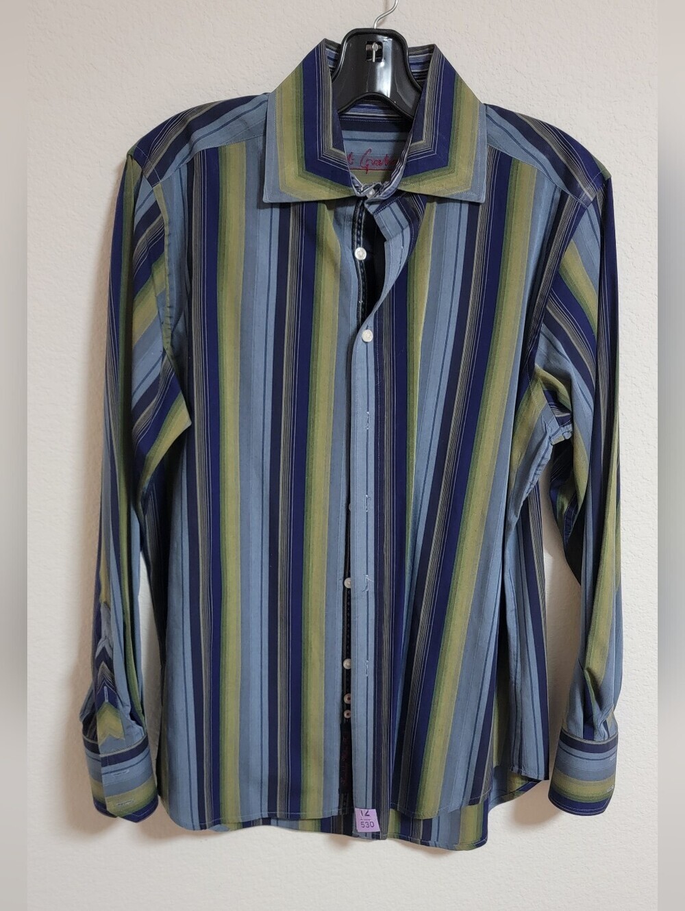 Robert Graham  Striped Button-Up Shirt - Blue & Green - Size Medium